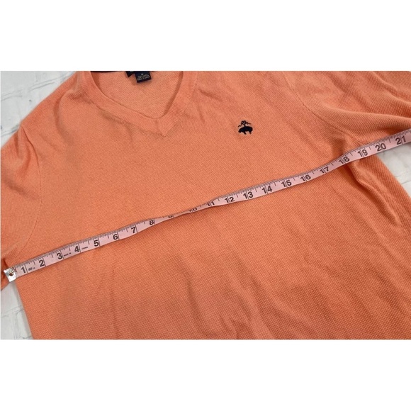 Brooks Brothers V Neck Sweater Men’s M Orange Salmon Linen Cotton Pullover Lite - Picture 11 of 16